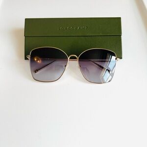 Longchamp Gold Frame Butterfly Sunglasses with Dark Blue Lenses